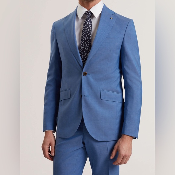 Ted Baker London Jaying Slim Fit Textured Wool Suit Jacket in Blue - Picture 2 of 16